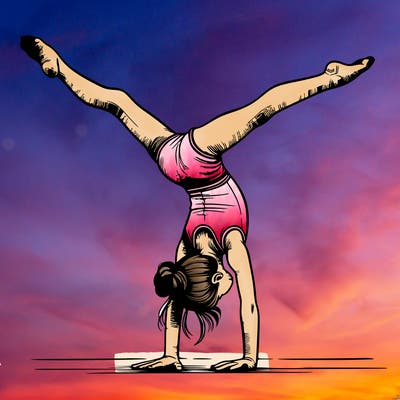 realistic gymnastic hand stand girl in four splits