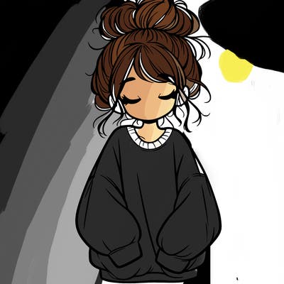 girl with baggy sweatshirt and messy bun