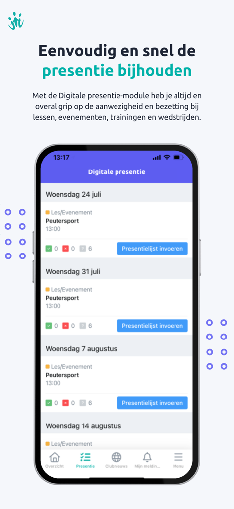 Interface mobile de ClubApp montrant la fonction de suivi numérique des présences pour les événements sportifs et communautaires