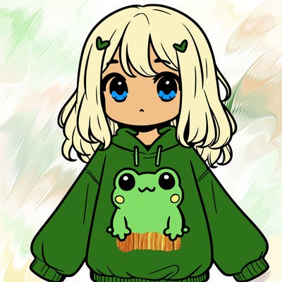 girl wearing frogging sweatshirt