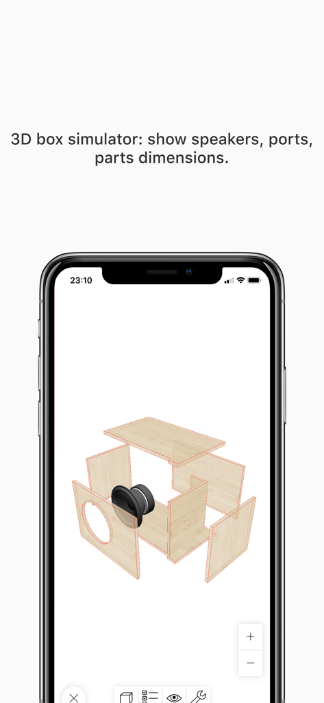 Speaker Box Lite - 3D exploded view of a custom speaker box design in the Speaker Box Lite app