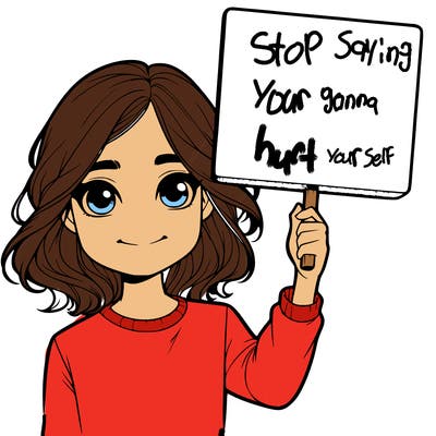 realistic girl holding up a sign