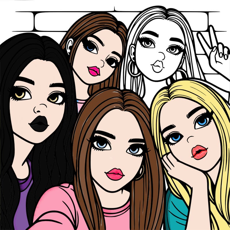 group of teen girls friends y2k up close in a selfie