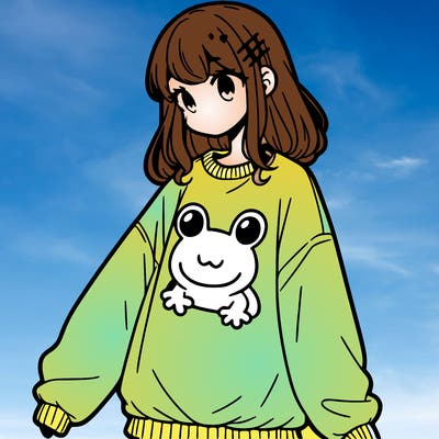 girl wearing frogging sweatshirt