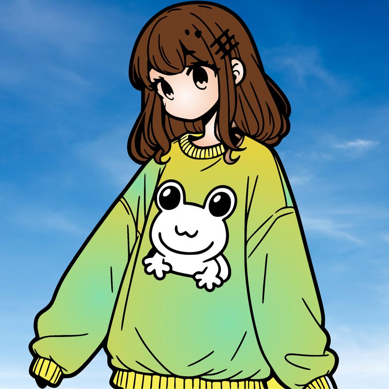 girl wearing frogging sweatshirt