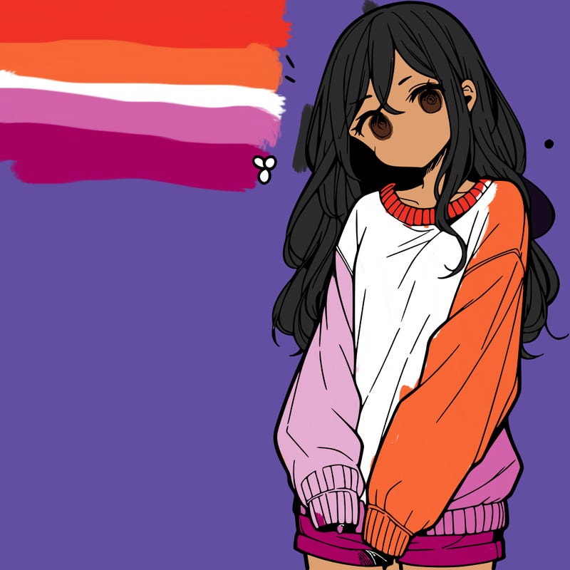 manga teen girl  in a sweater and baggy pants