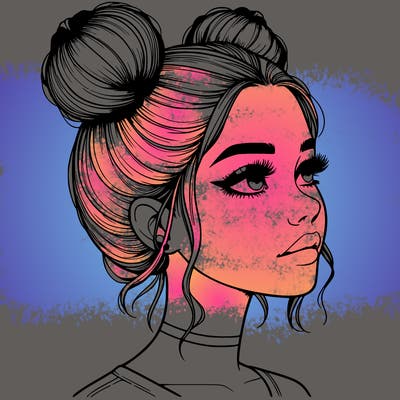 realistic girl with buns on the top of her head