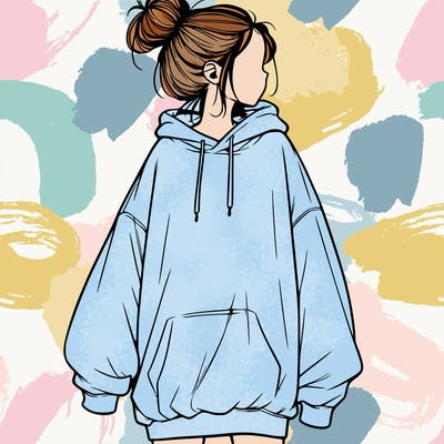 realistic girl with a oversized sweatshirt on and a bun