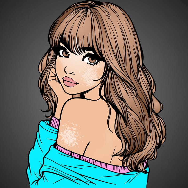 realistic girl with bangs looking over her shoulder