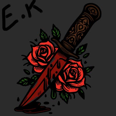 knife with roses and thorns and blood