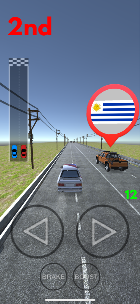 Racing Clash: Car Racing - A head-to-head car race in Racing Clash showing gameplay with touch controls and a player in second place.