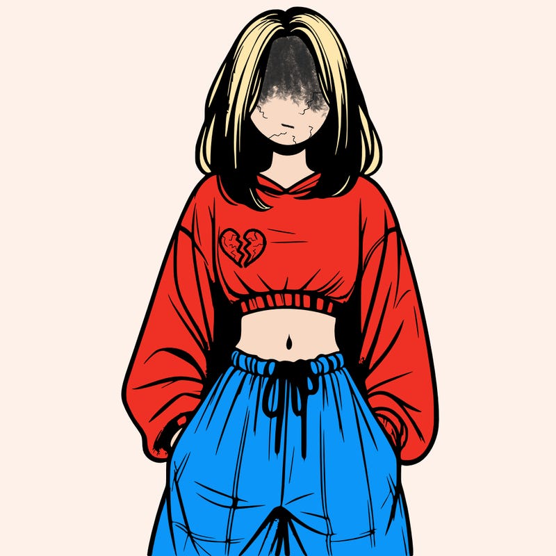 realistic girl faceless with baggy pants and a crop top