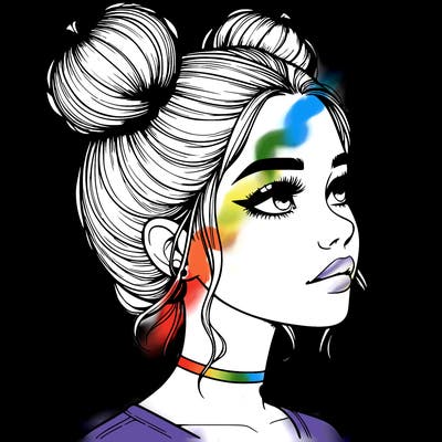 realistic girl with buns on the top of her head