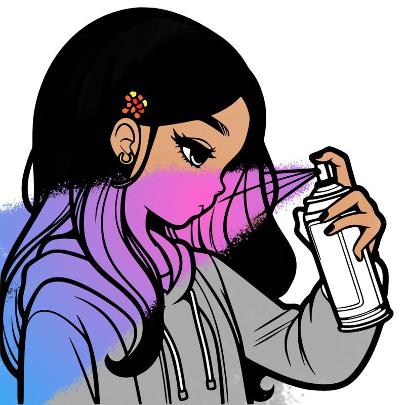 a realistic girl spray painting