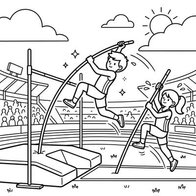 Get ready to color an exciting track and field moment with our pole vaulters coloring page! Watch as young athletes jump high, perfect for inspiring little sports enthusiasts and creative minds.