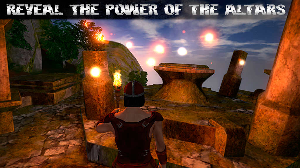 Survival Island 2017 - Savage 2 - A third-person character with a torch standing before glowing stone altars in a survival game.