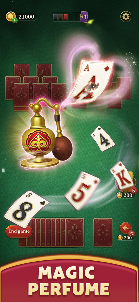 Solitaire Royalty: Happy Cards - Goldene magische Parfümflaschen-Power-Up im Solitaire Royalty Kartenspiel