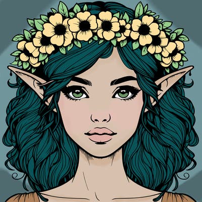 realistic female elf with flower crown