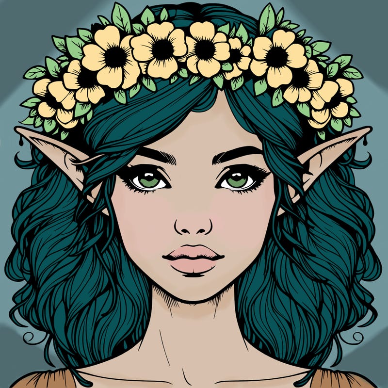 realistic female elf with flower crown