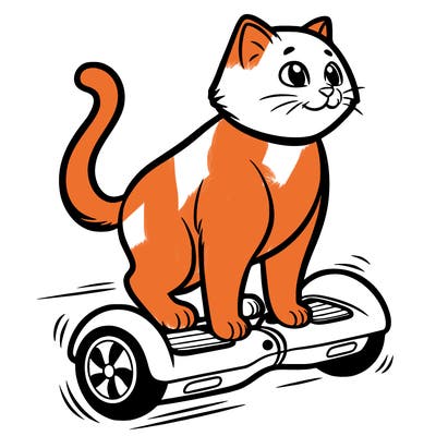 cat riding at hoverboard