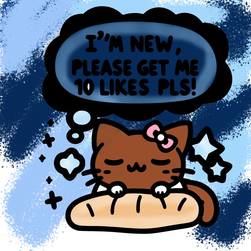 kitty taking a nap dream talking and saying "i'm new, please get me at least 10 likes pls!!"