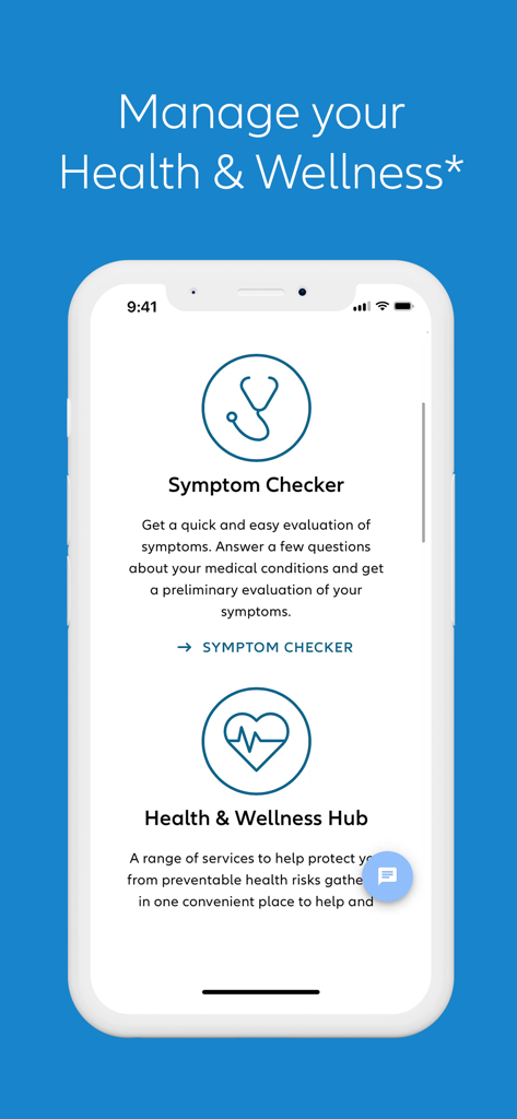 Allianz MyHealth app interface featuring symptom checker and health and wellness hub