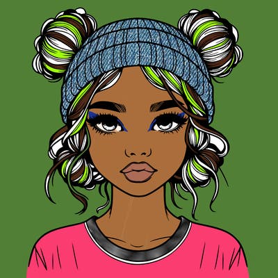 realistic girl with buns in her hair with a beanie on