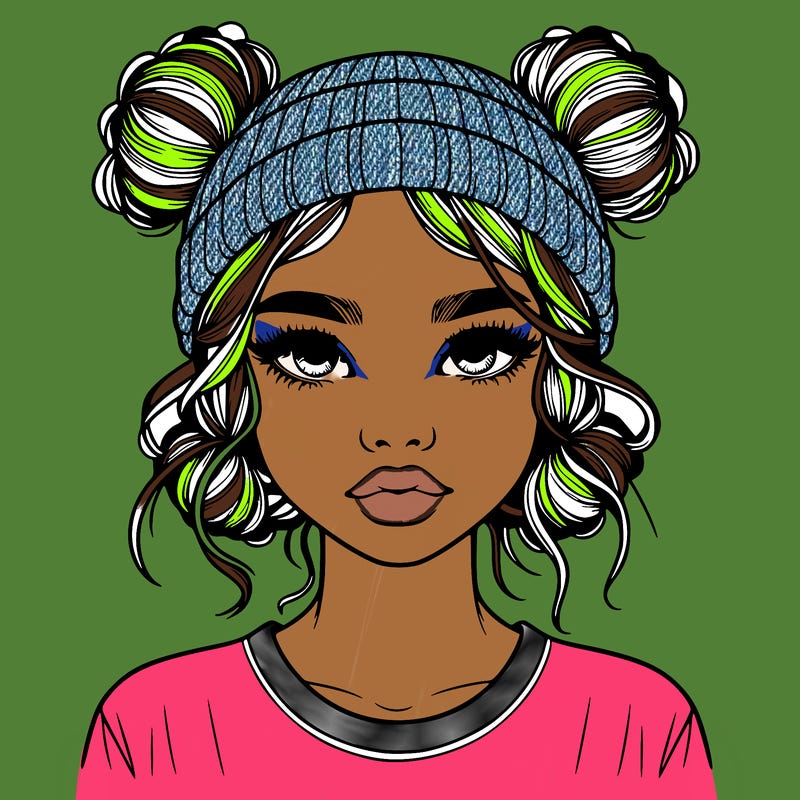 realistic girl with buns in her hair with a beanie on
