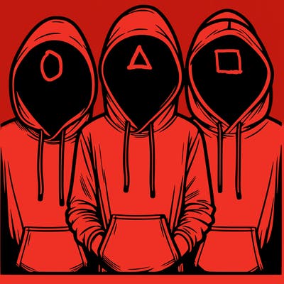 3 faceless people in  hoodies