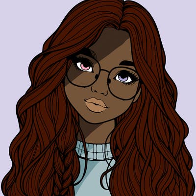 girl with long hair and freckles and glasses realistic