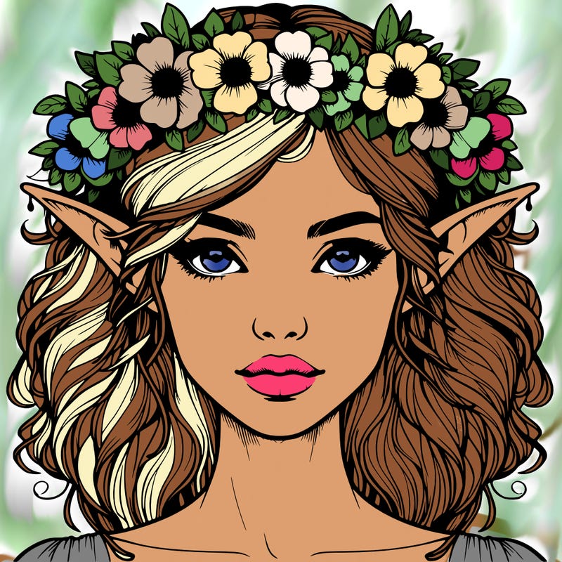 realistic female elf with flower crown