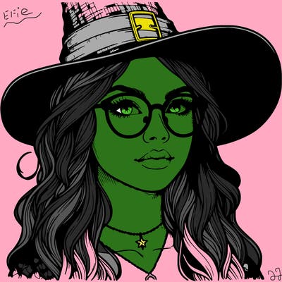 a witch with glasses realistic