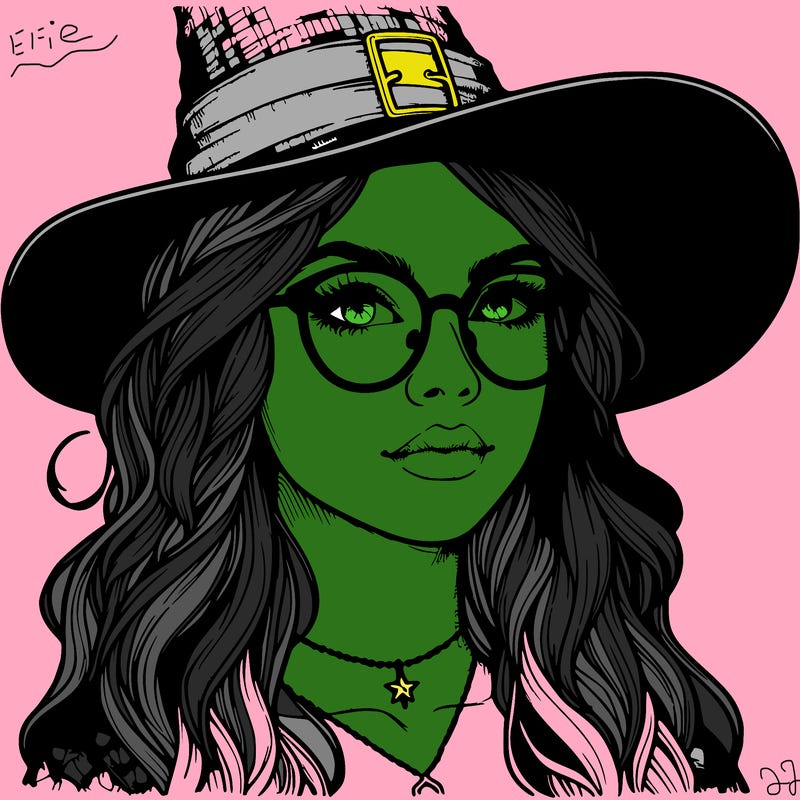 a witch with glasses realistic