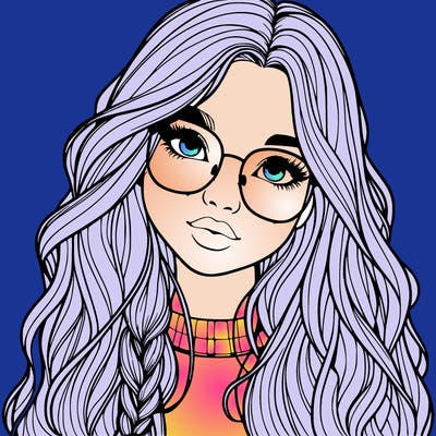 girl with long hair and freckles and glasses realistic