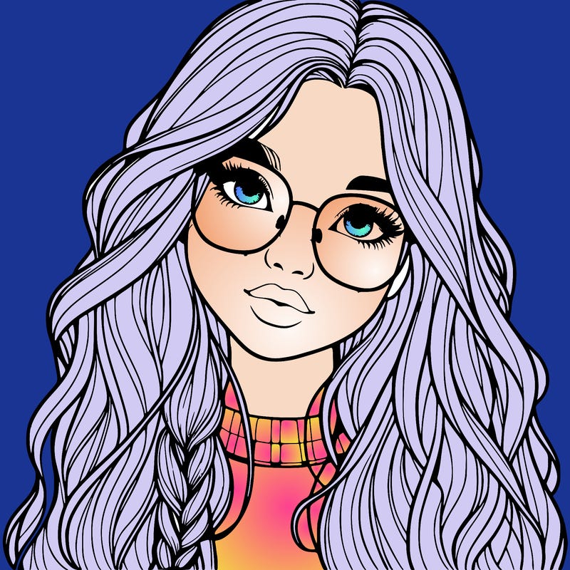 girl with long hair and freckles and glasses realistic