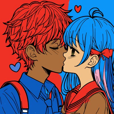 a boy and girl kissing anime