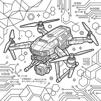 Unleash your inner tech enthusiast with this captivating drone coloring page. Featuring a detailed UAV amidst a complex network of digital circuit patterns, it offers a unique blend of modern technology and artistic expression.