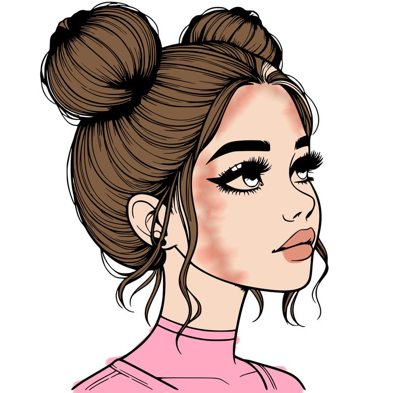 realistic girl with buns on the top of her head