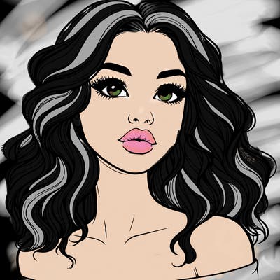 realistic girl with wavy hair and lips