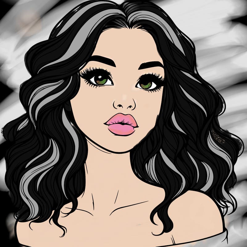 realistic girl with wavy hair and lips