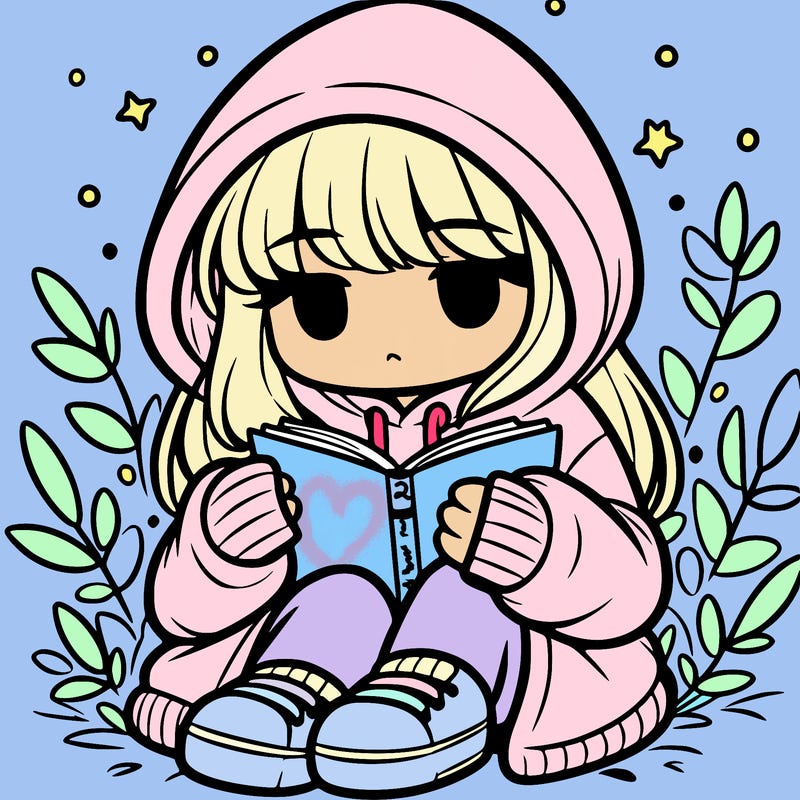 girl in oversized hoodie reading a book
