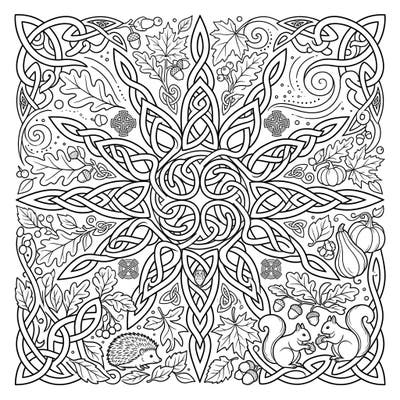 Celebrate the beauty of the harvest season with this stunning Celtic Sun Knots and Autumn-themed coloring page. Discover intricate patterns woven with delightful fall elements, perfect for a relaxing creative escape.