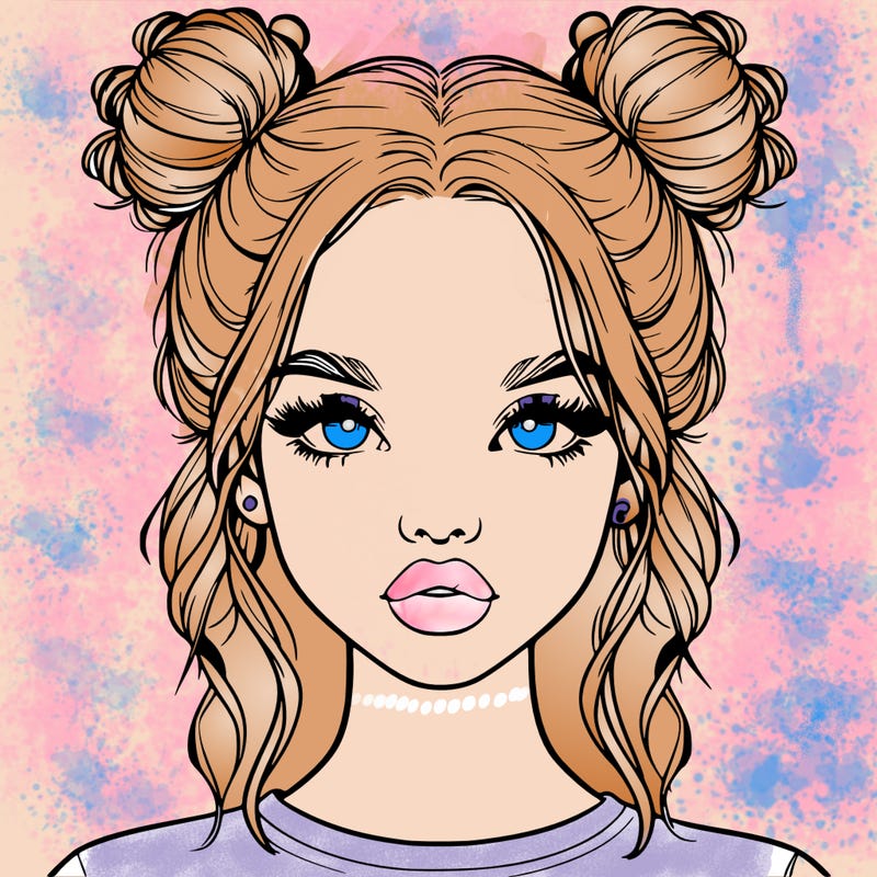 realistic girl with two buns in hair and lips
