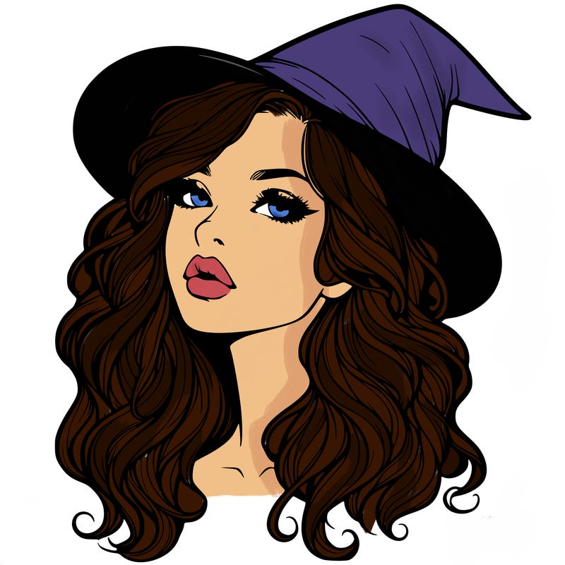 realistic witch girl with wavy hair and lips