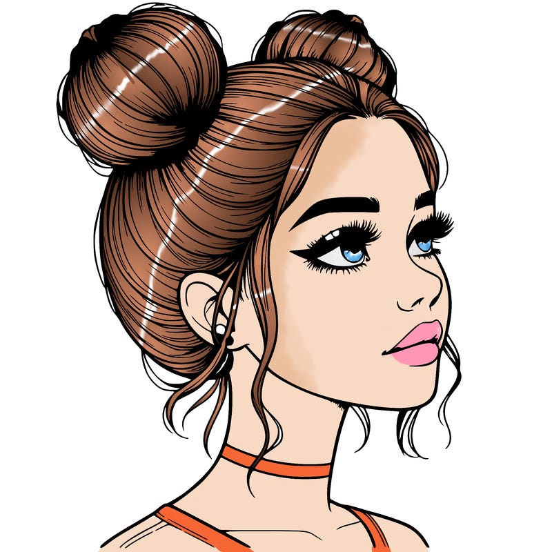 realistic girl with buns on the top of her head