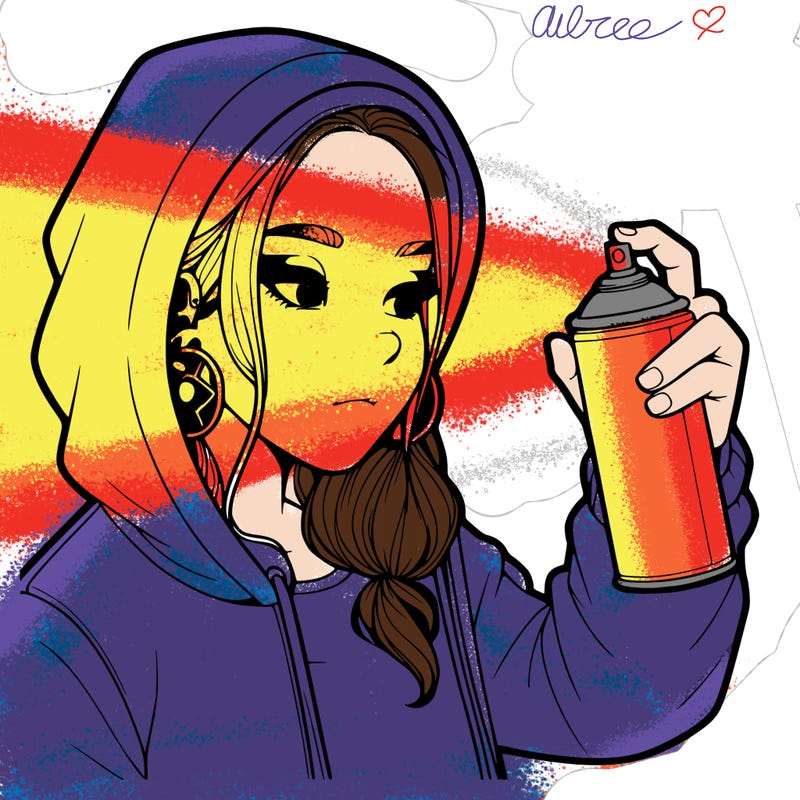 a realistic girl, spray painting