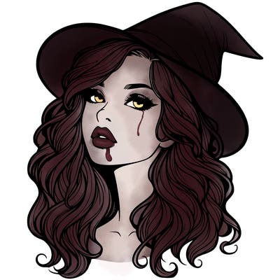realistic witch girl with wavy hair and lips