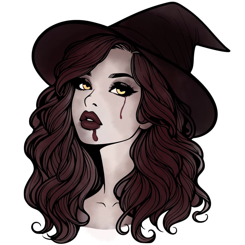 realistic witch girl with wavy hair and lips