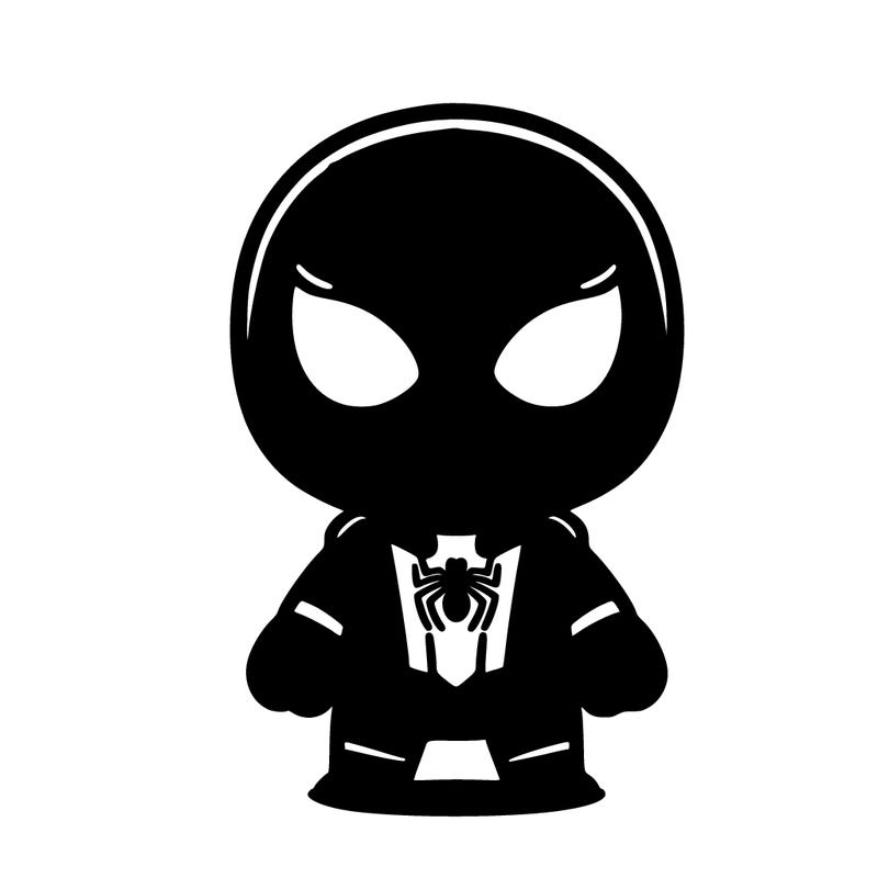 red and blue costume with spider in middle with webs on shirt and mask with webs