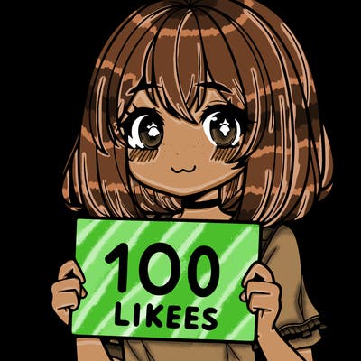 anima girl holding a 100 likes sign in her hand